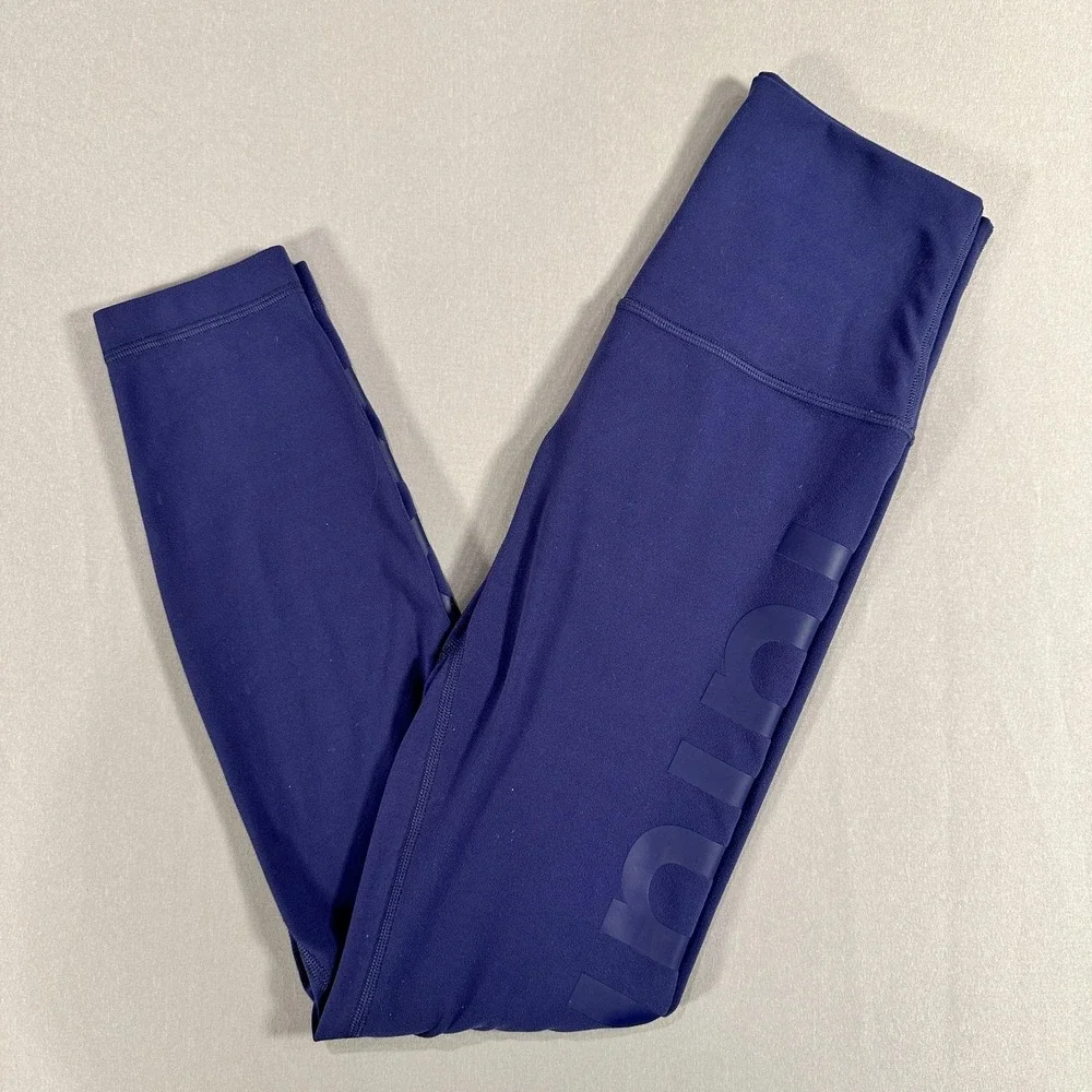 Lululemon Leggings Womens 4 Blue High Rise Ankle Logo Yoga Athletic Stretch Gym